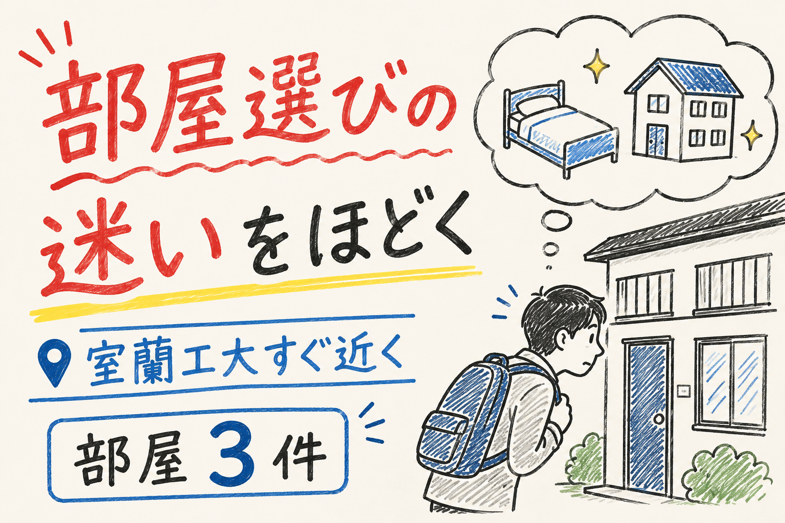 部屋選びの迷いをほどく 室蘭工大すぐ近く 部屋 3 件